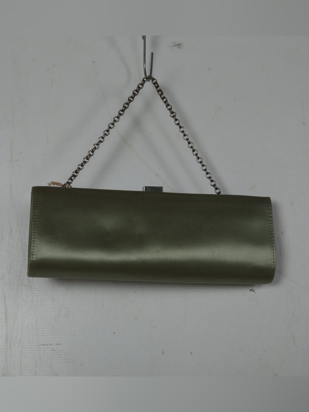 Ann Taylor Olive Satin Clutch with Chain Strap